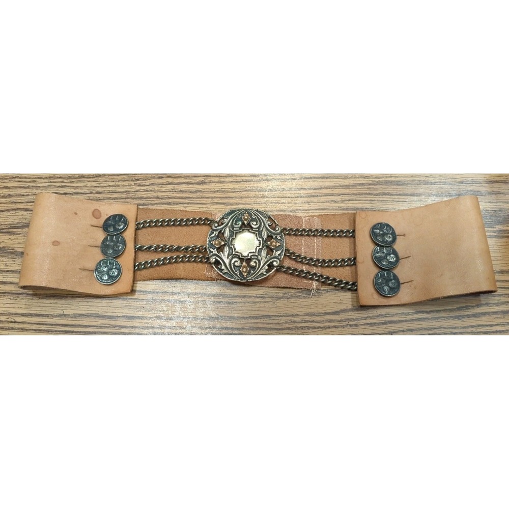Vintage Argentinian Handmade Leather Gaucho Belt With Mixed Metal Copper Pretty!